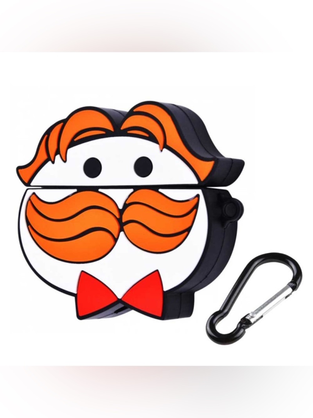 Orange Mustache Character Silicone AirPods Case with Carabiner
